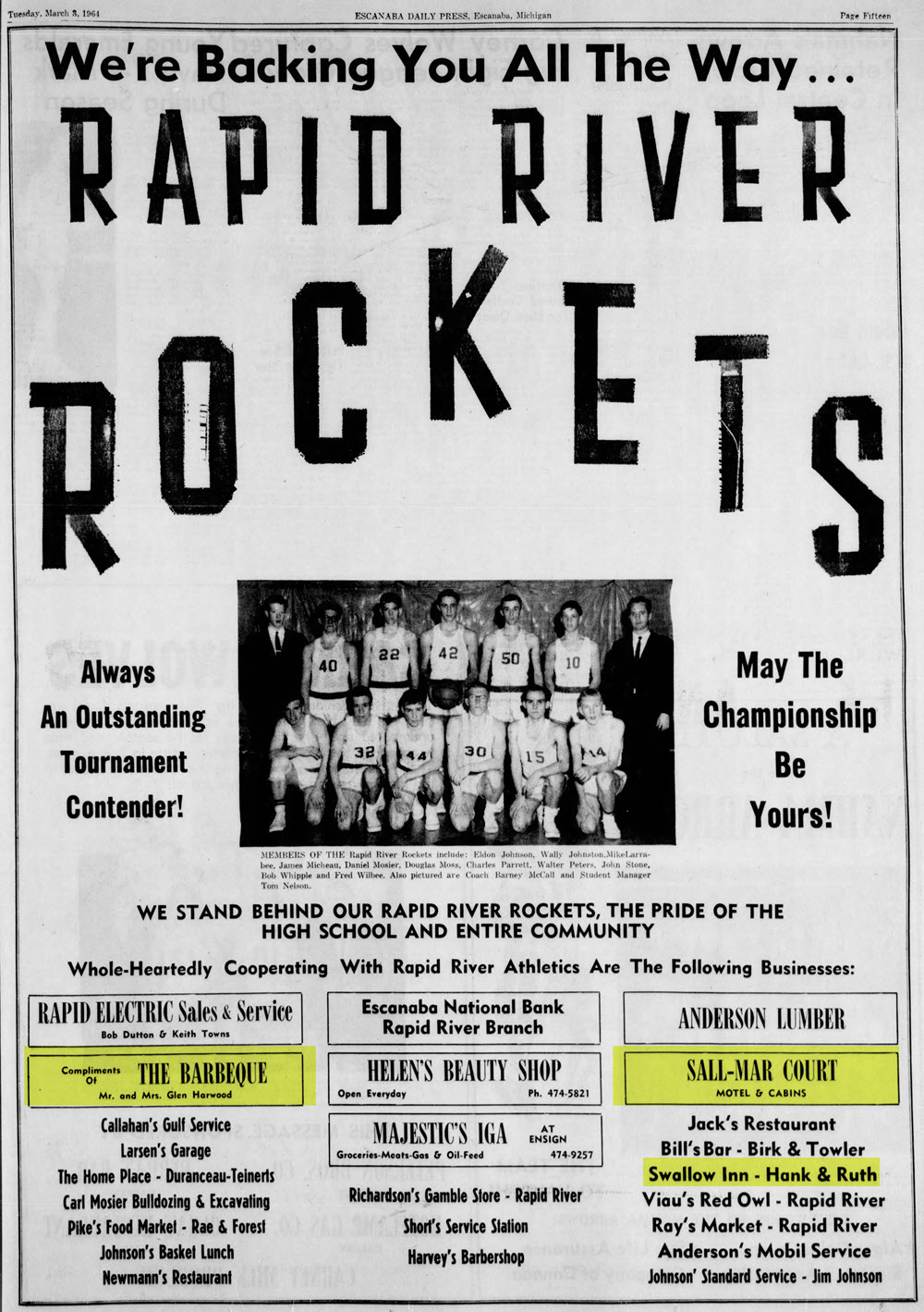 Hi-Ways Motel and Bar-B-Que Restaurant - Mar 3 1964 Ad For Rapid City Rockets (newer photo)